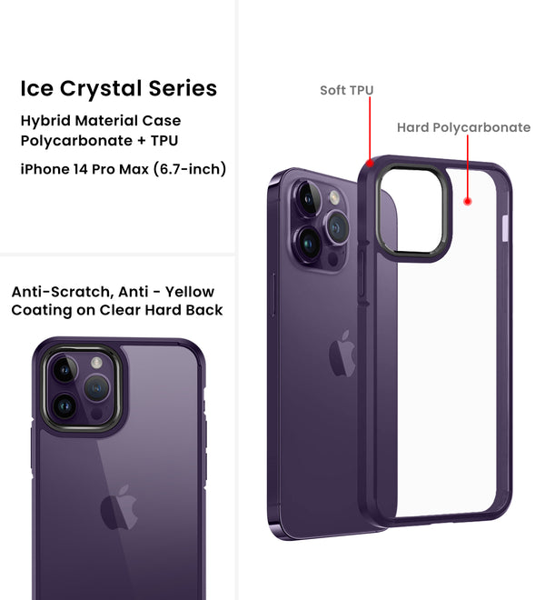 Apple iPhone 14 Pro Max (6.7 inch) Back Cover | Ice Crystal Series [Anti Yellow], Purple