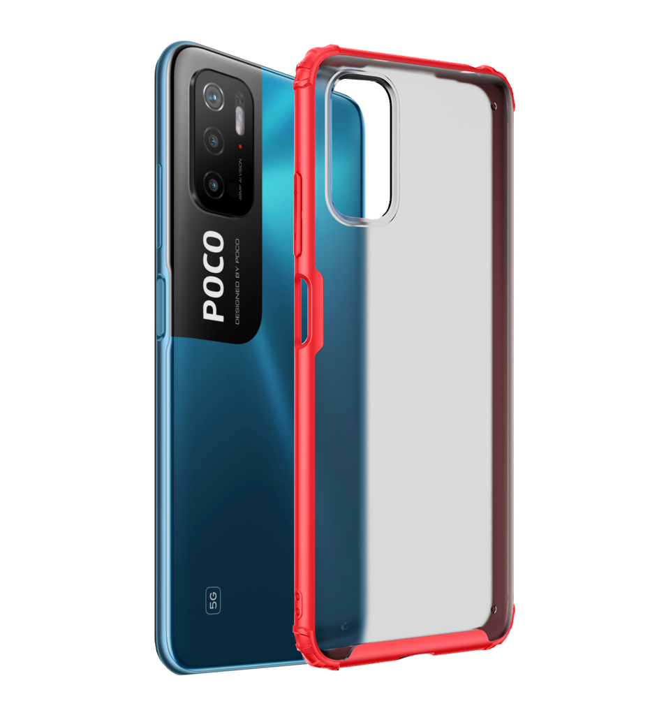 Rugged Frosted Semi Transparent PC Shock Proof Slim Back Cover for Poco M3 Pro 5G, 6.5 inch, Red