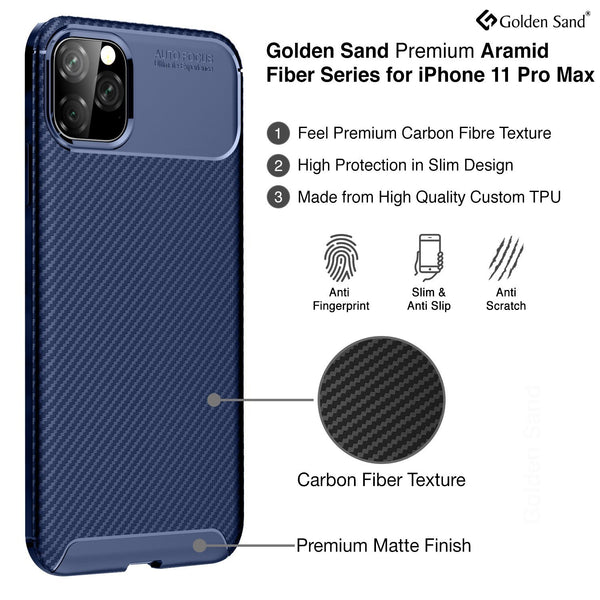 Aramid Fibre Series Shockproof Armor Back Cover for Apple iPhone 11 Pro Max 6.5 inch, Blue - Golden Sand