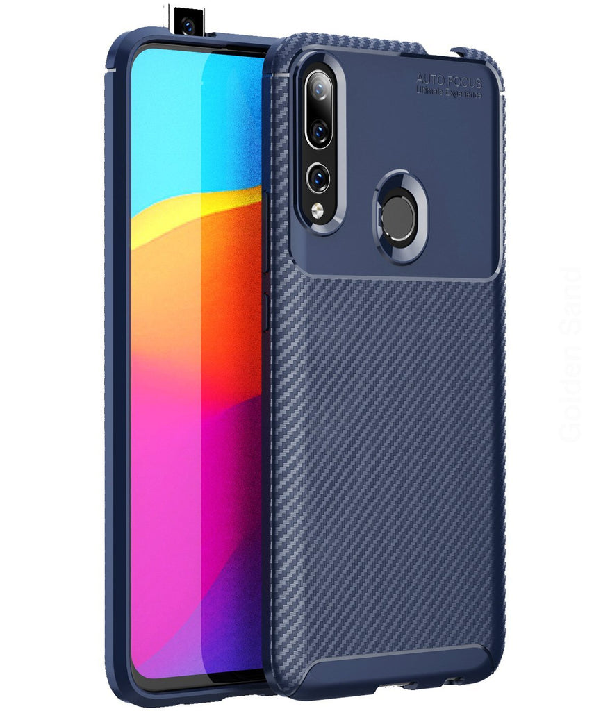 Aramid Fibre Series Shockproof Armor Back Cover for Honor 9X, Huawei Y9 Prime 2019 6.5 inch, Blue - Golden Sand