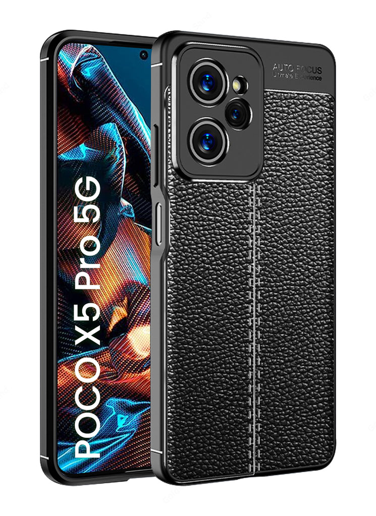 Leather Armor TPU Series Shockproof Armor Back Cover for POCO X5 Pro 5G, 6.67 inch, Black
