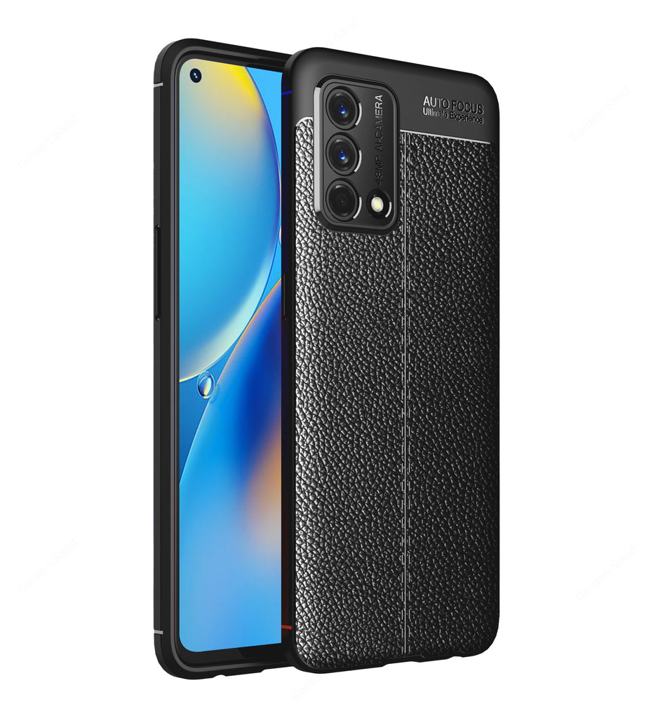 Leather Armor TPU Series Shockproof Armor Back Cover for Oppo F19s, Oppo F19, 6.43 inch, Black