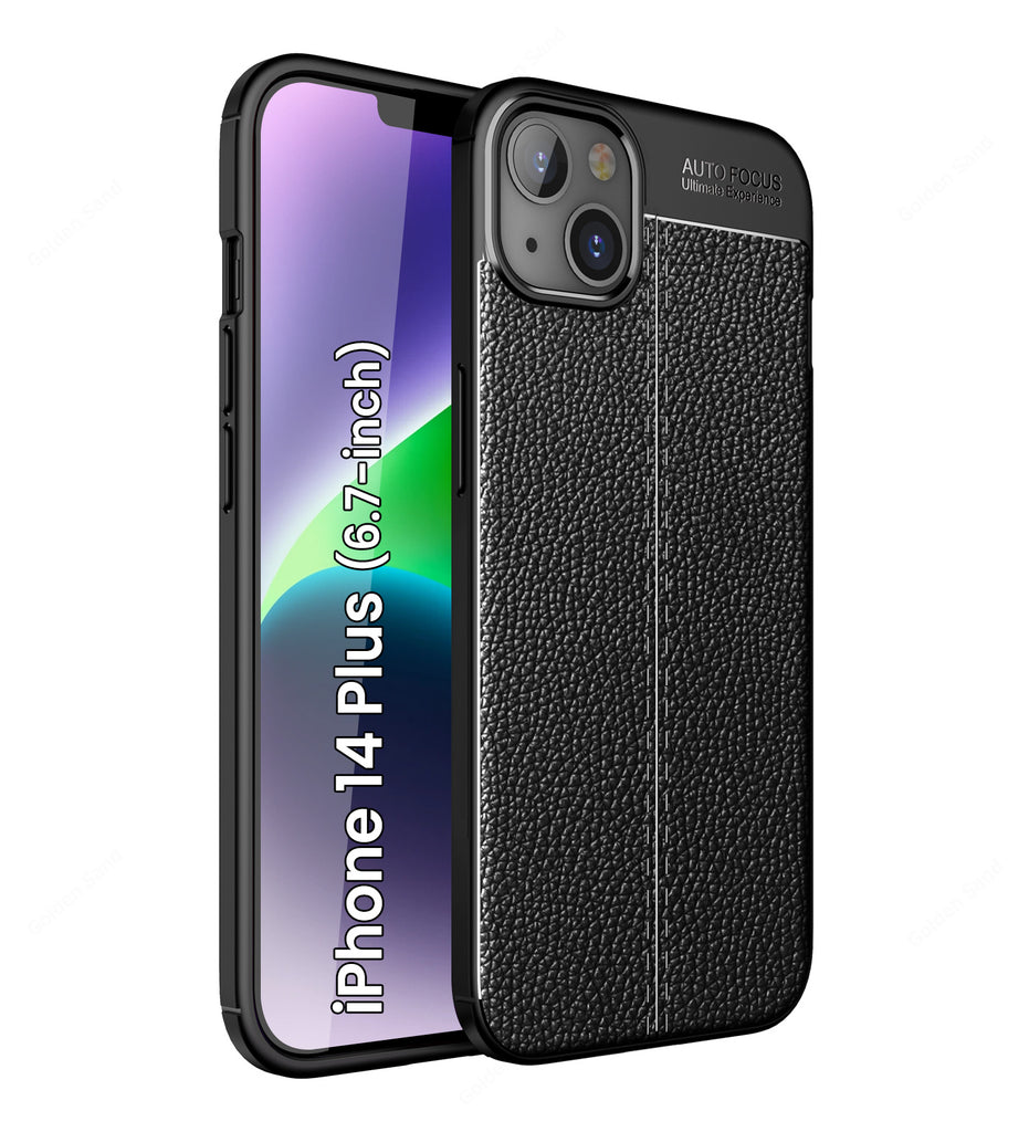 Leather Armor TPU Series Shockproof Armor Back Cover for Apple iPhone 14 Plus, 6.7 inch, Black