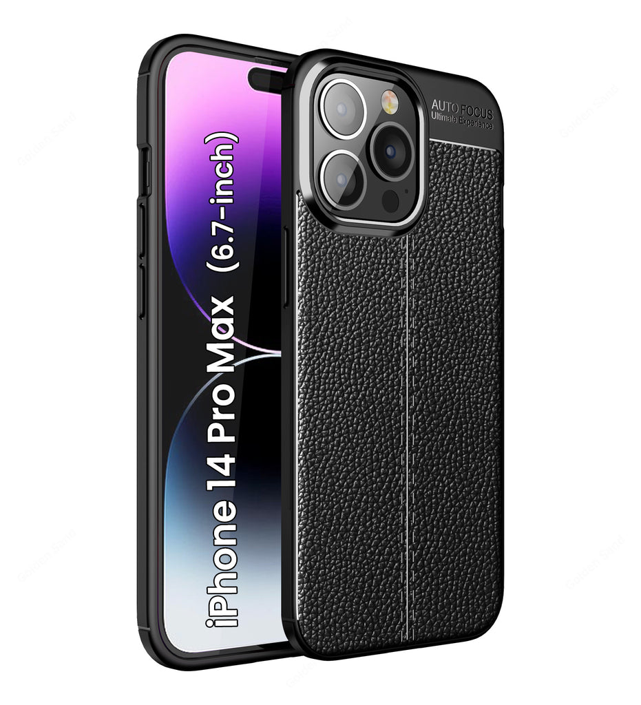 Leather Armor TPU Series Shockproof Armor Back Cover for Apple iPhone 14 Pro Max, 6.7 inch, Black