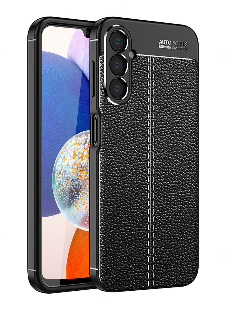 Leather Armor TPU Series Shockproof Armor Back Cover for Samsung Galaxy A14 4G, Samsung Galaxy A14 5G, 6.6 inch, Black
