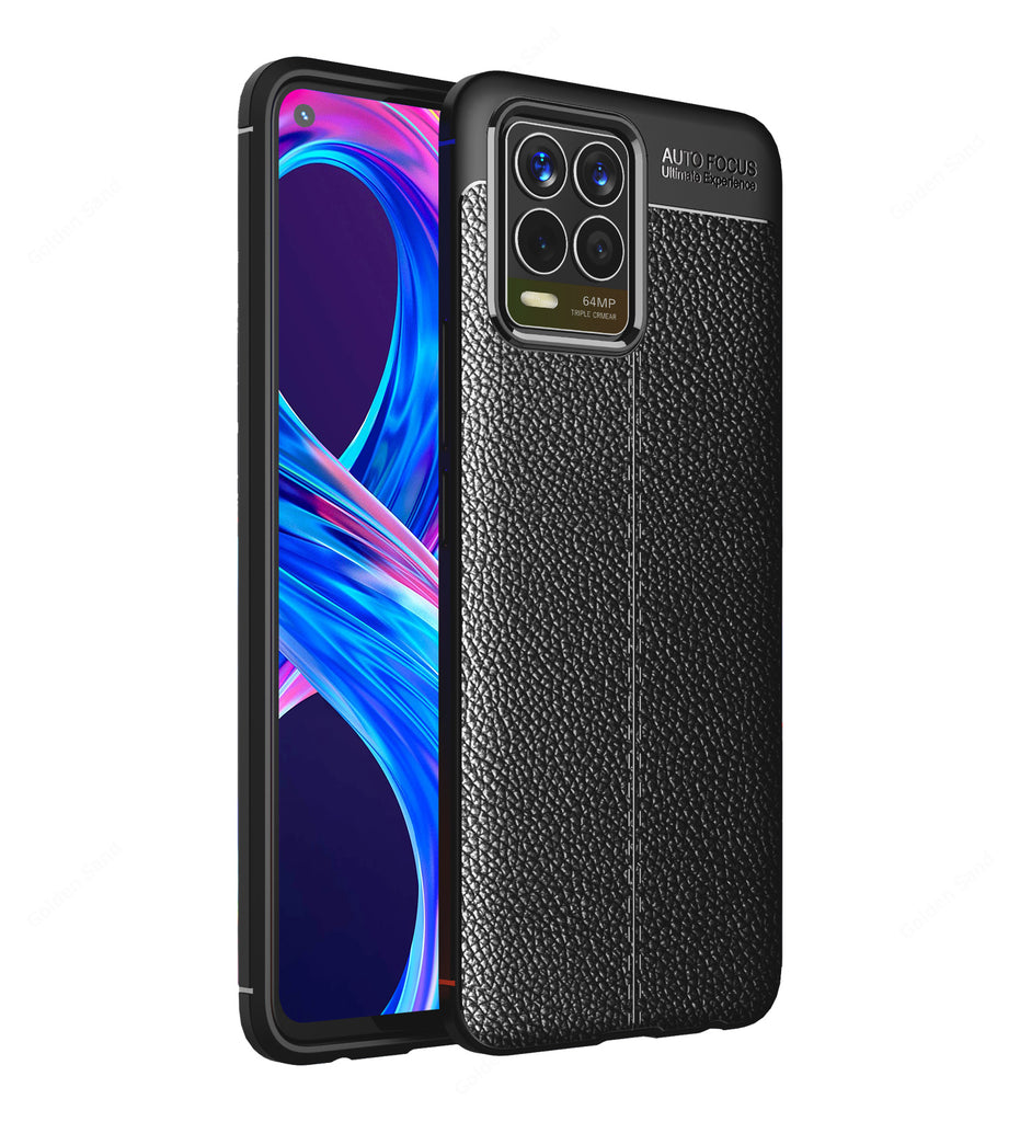 Leather Armor TPU Series Shockproof Armor Back Cover for Realme 8 4G, Realme 8 Pro 4G, 6.4 inch, Black