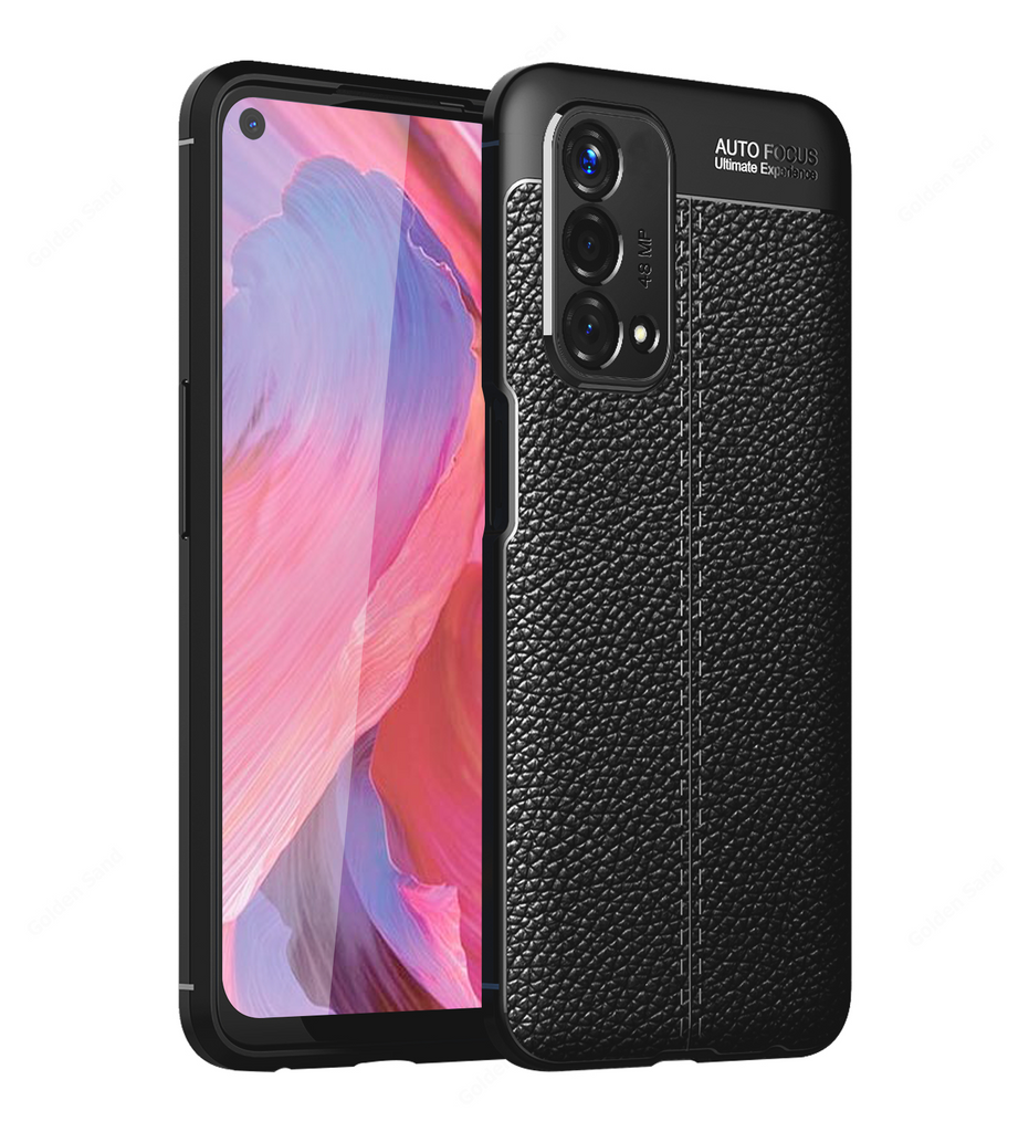 Leather Armor TPU Series Shockproof Armor Back Cover for Oppo A74 5G, 6.5 inch, Black