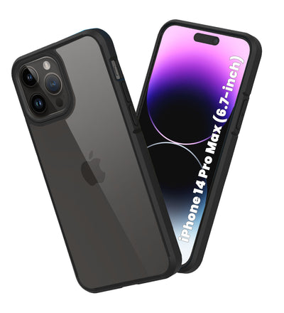 Ice Crystal Series Hybrid Yellow Resistant Transparent PC Military Grade TPU Back Cover for Apple iPhone 14 Pro Max, 6.7 inch, Space Black