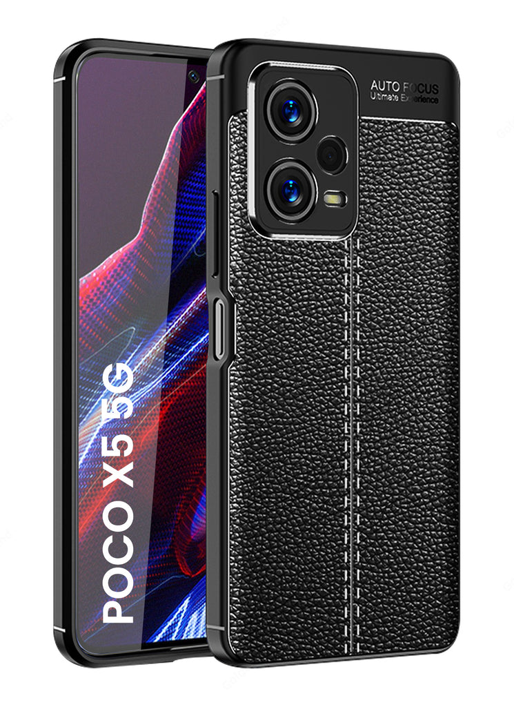 Leather Armor TPU Series Shockproof Armor Back Cover for POCO X5 5G, 6.67 inch, Black