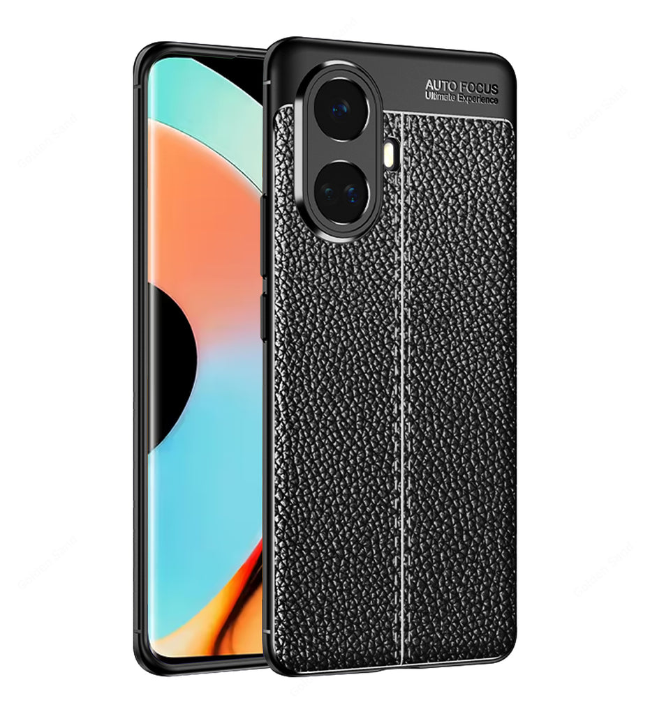 Leather Armor TPU Series Shockproof Armor Back Cover for Realme 10 Pro+ 5G (Realme 10 Pro Plus 5G), 6.7 inch, Black