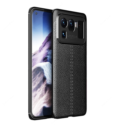 Vegan Leather Rugged Flexible TPU Series Shockproof Armor Back Cover for Xiaomi Mi 11 Ultra, 6.81 inch, Black
