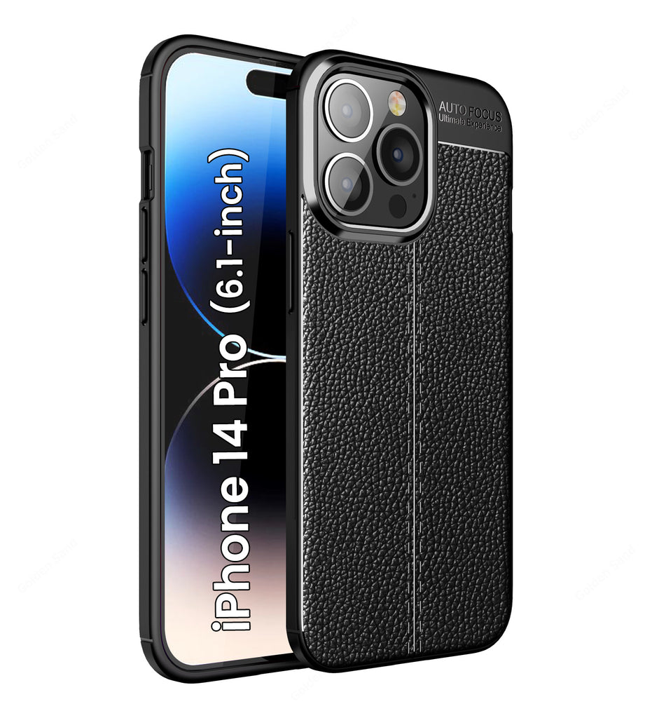 Leather Armor TPU Series Shockproof Armor Back Cover for Apple iPhone 14 Pro, 6.1 inch, Black