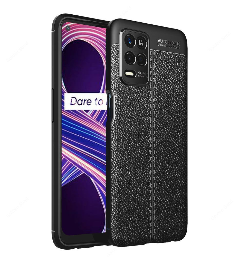 Leather Armor TPU Series Shockproof Armor Back Cover for Realme 9 5G, Realme 8s 5G, Realme 8 5G, Realme Narzo 30 5G, 6.5 inch, Black