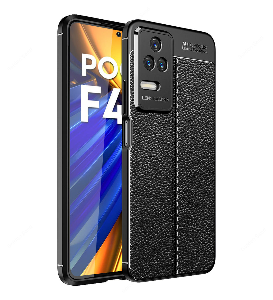 Leather Armor TPU Series Shockproof Armor Back Cover for POCO F4 5G, 6.67 inch, Black