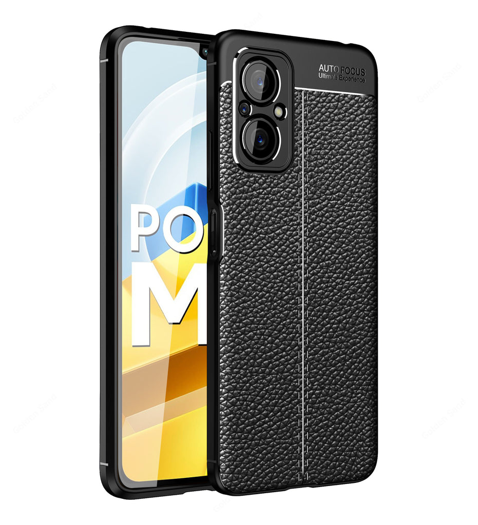 Leather Armor TPU Series Shockproof Armor Back Cover for POCO M5 4G, 6.58 inch, Black