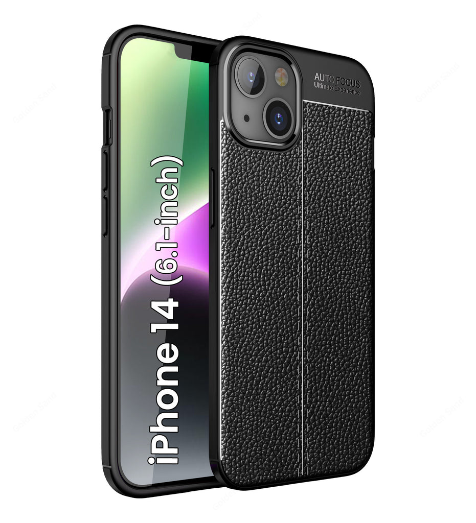 Leather Armor TPU Series Shockproof Armor Back Cover for Apple iPhone 14, 6.1 inch, Black