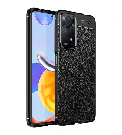 Vegan Leather Rugged Flexible TPU Series Shockproof Armor Back Cover for Redmi Note 11 Pro 4G, Redmi Note 11 Pro+ Plus 5G, 6.67 inch, Black