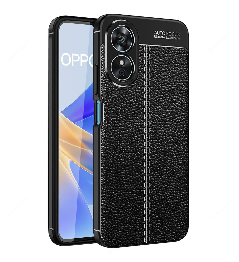 Leather Armor TPU Series Shockproof Armor Back Cover for OPPO A17 4G, 6.56 inch, Black