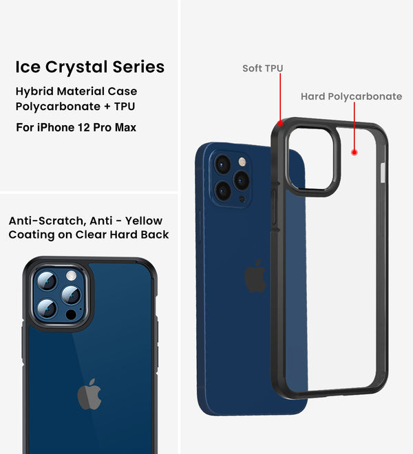 Apple iPhone 12 Pro Max (6.7 inch) Back Cover | Ice Crystal Series [Anti Yellow], Space Black
