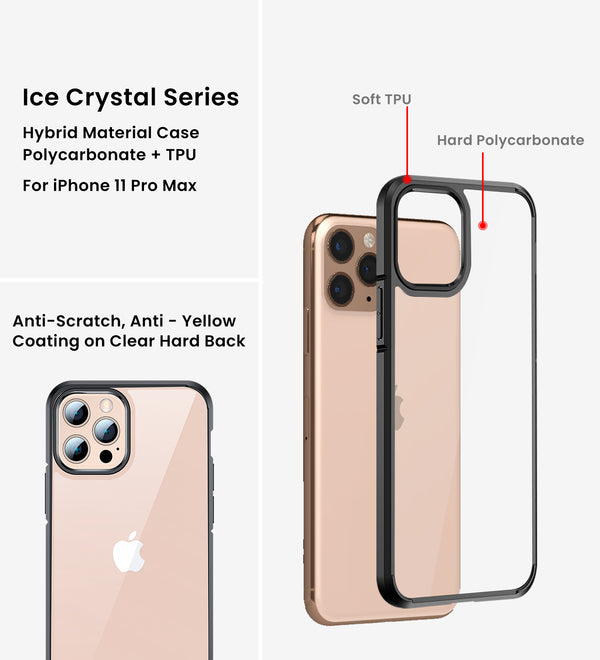 Apple iPhone 11 Pro Max    (6.5 inch) Back Cover | Ice Crystal Series [Anti Yellow], Space Black