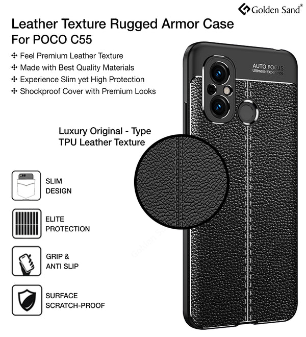 Redmi 12C 4G, POCO C55 4G (6.71 inch) Back Cover | Vegan Leather Series, Black