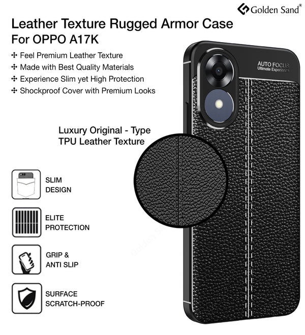 OPPO A17K 4G (6.56 inch) Back Cover | Vegan Leather Series, Black