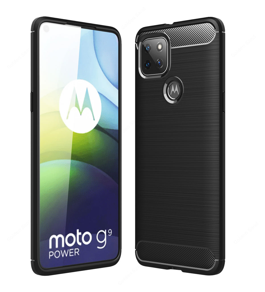 Carbon Fibre Series Shockproof Armor Back Cover for Motorola G9 Power, Metallic Black