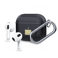 Leather Textured Rugged Armor TPU Flexible Protective Case Cover for Apple Airpods 3rd Gen (2021) - Black