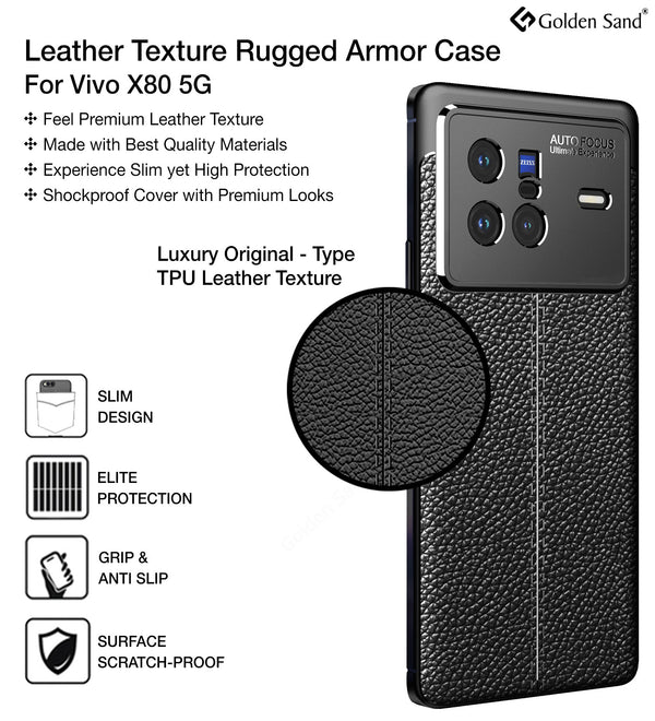 Vivo X80 (6.78 inch) Back Cover | Vegan Leather Series, Black