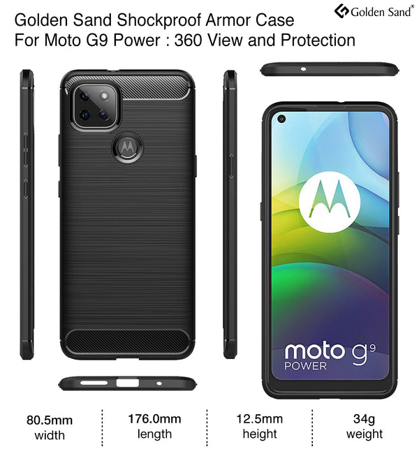 Carbon Fibre Series Shockproof Armor Back Cover for Motorola G9 Power, Metallic Black