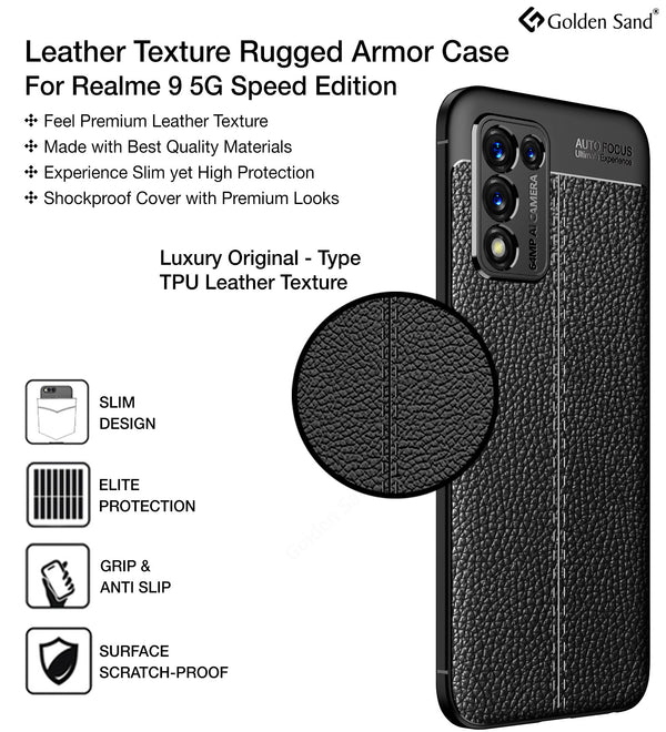realme 9 5G Speed Edition (6.6 inch) Back Cover | Vegan Leather Series, Black