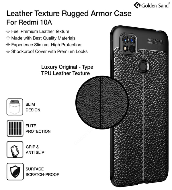 Redmi 10A (6.53 inch) Back Cover | Vegan Leather Series, Black