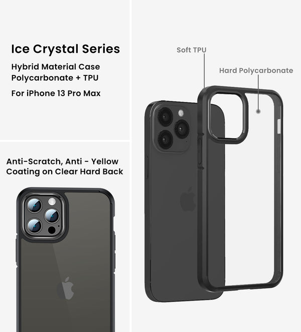 Apple iPhone 13 Pro Max (6.7 inch) Back Cover | Ice Crystal Series [Anti Yellow], Space Black