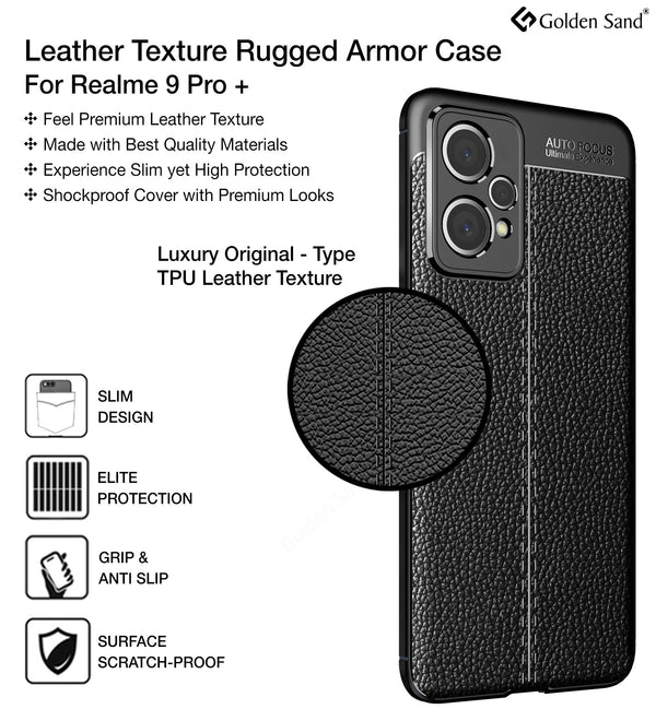 Realme Narzo 50 Pro, Realme 9 Pro+ Plus 5G, Realme 9 4G (6.4 inch) Back Cover | Vegan Leather Series, Black
