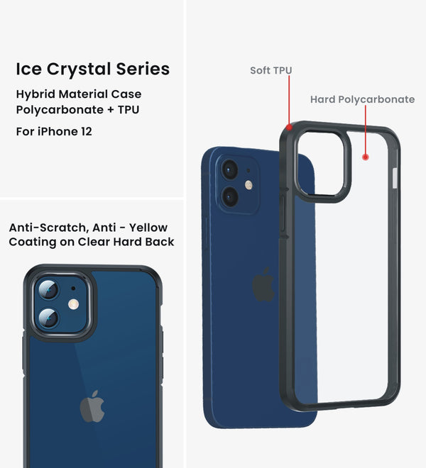 Apple iPhone 12 Pro    (6.1 inch) Back Cover | Ice Crystal Series [Anti Yellow], Space Black