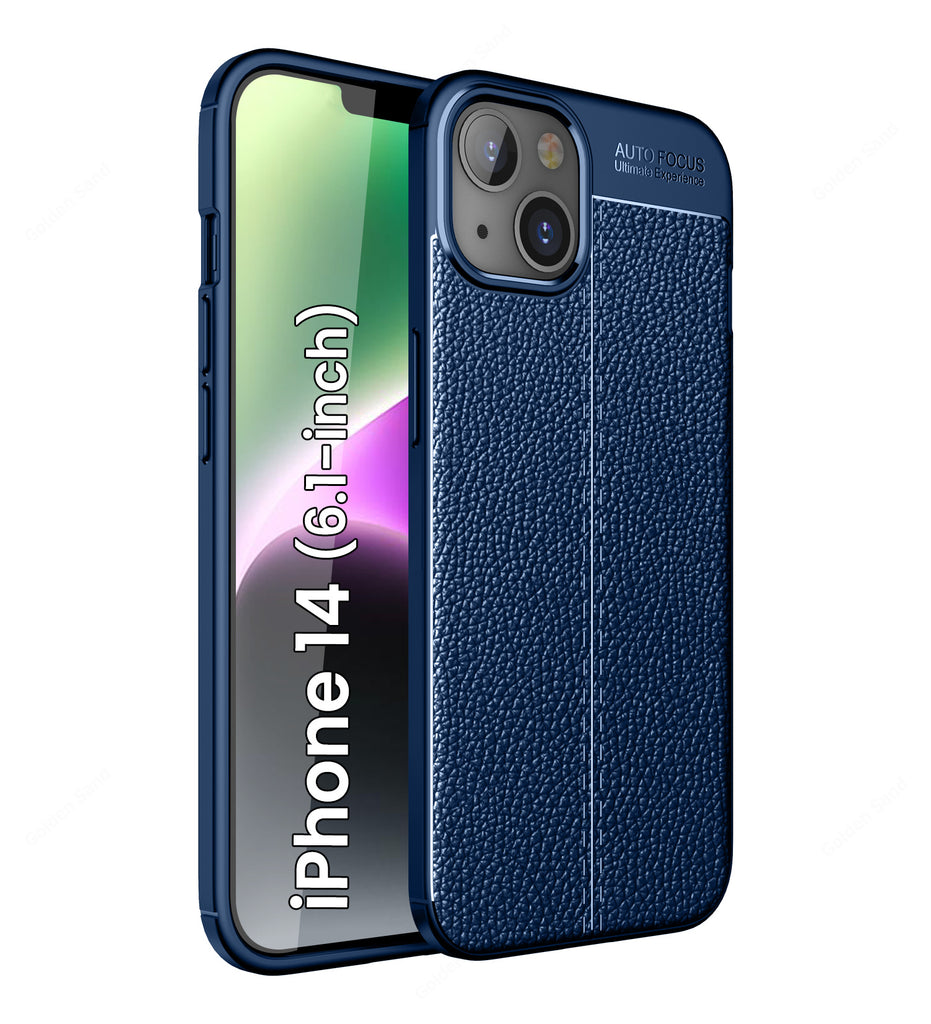 Leather Armor TPU Series Shockproof Armor Back Cover for Apple iPhone 14, 6.1 inch, Blue