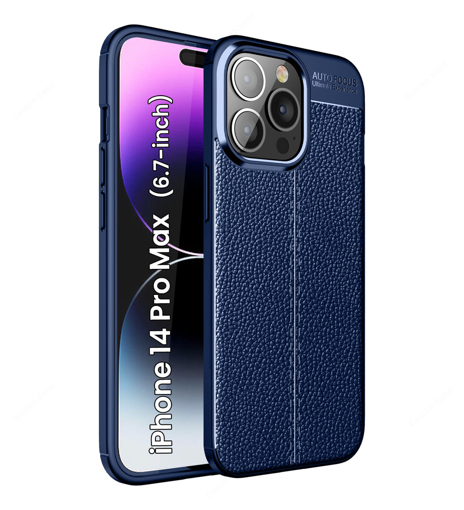 Leather Armor TPU Series Shockproof Armor Back Cover for Apple iPhone 14 Pro Max, 6.7 inch, Blue