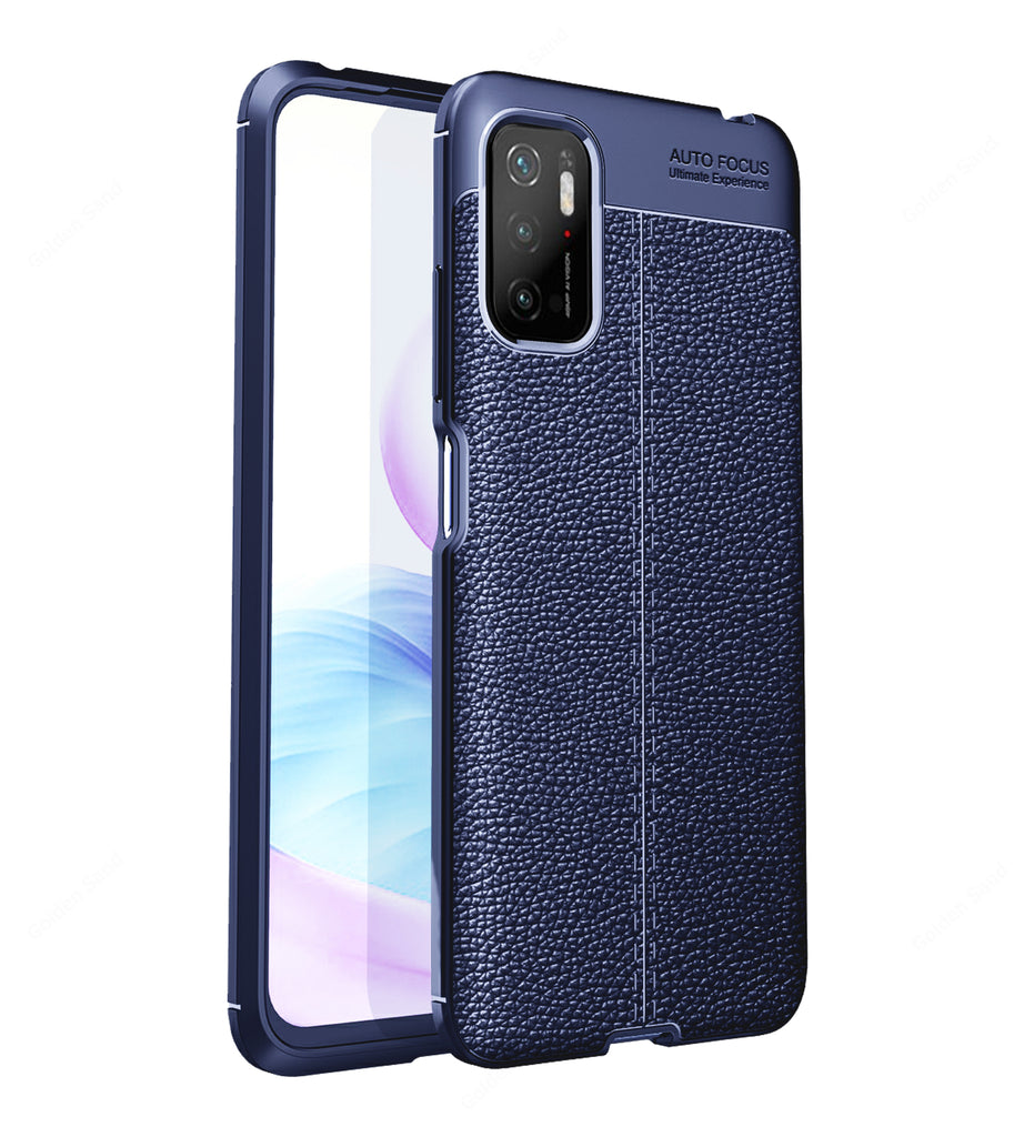 Leather Armor TPU Series Shockproof Armor Back Cover for Poco M3 Pro 5G, 6.5 inch, Blue