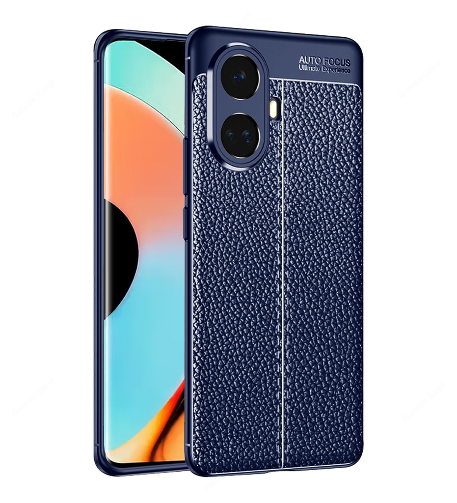 Leather Armor TPU Series Shockproof Armor Back Cover for Realme 10 Pro+ 5G (Realme 10 Pro Plus 5G), 6.7 inch, Blue