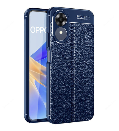 Vegan Leather Rugged Flexible TPU Series Shockproof Armor Back Cover for OPPO A17K 4G, 6.56 inch, Blue