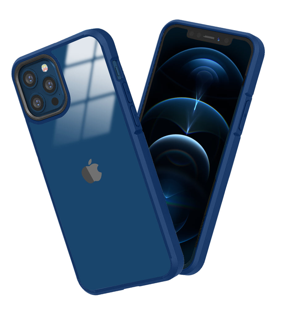 Ice Crystal Series Hybrid Scratch-Resistant Transparent PC Military Grade TPU Back Cover for Apple iPhone 12 Pro Max, 6.7 inch, Deep Blue