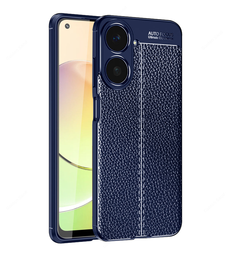 Leather Armor TPU Series Shockproof Armor Back Cover for realme 10, 6.4 inch, Blue