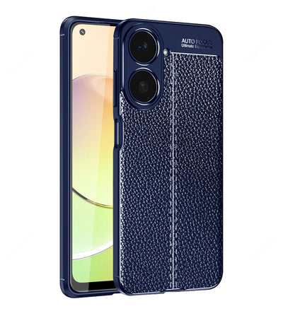 Vegan Leather Rugged Flexible TPU Series Shockproof Armor Back Cover for realme 10, 6.4 inch, Blue
