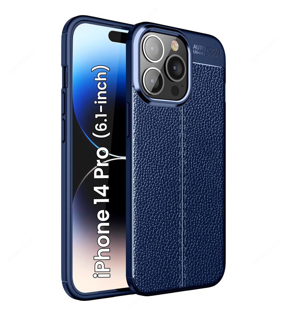 Leather Armor TPU Series Shockproof Armor Back Cover for Apple iPhone 14 Pro, 6.1 inch, Blue