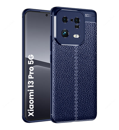 Vegan Leather Rugged Flexible TPU Series Shockproof Armor Back Cover for Xiaomi 13 Pro 5G, 6.73 inch, Blue