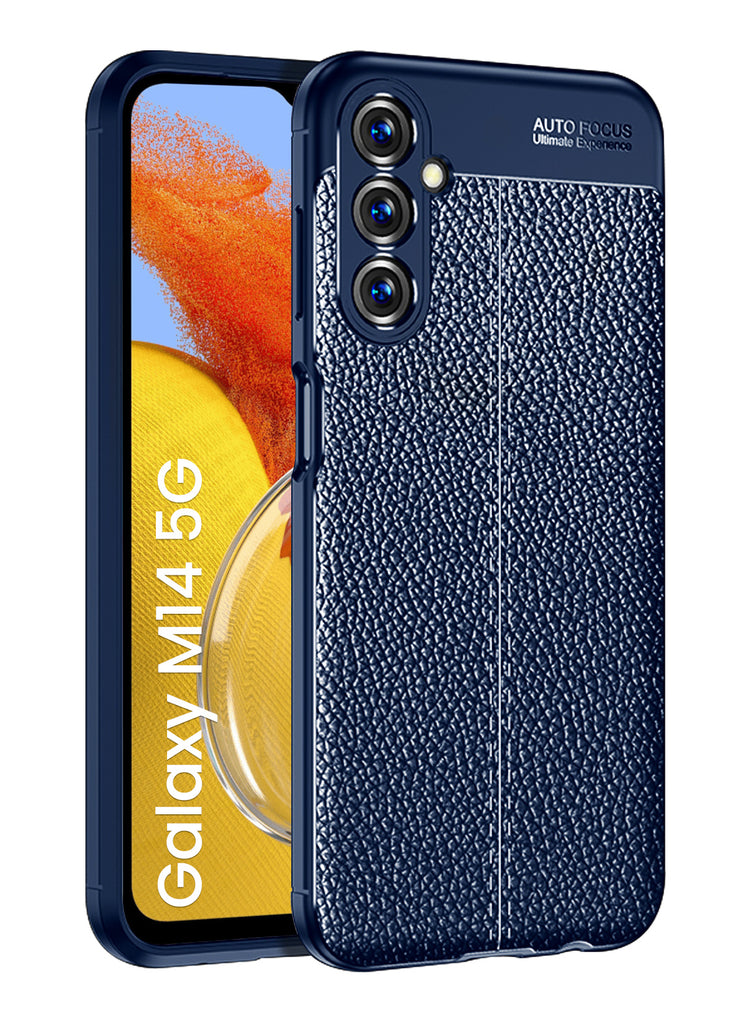Leather Armor TPU Series Shockproof Armor Back Cover for Samsung Galaxy M14 5G, 6.6 inch, Blue
