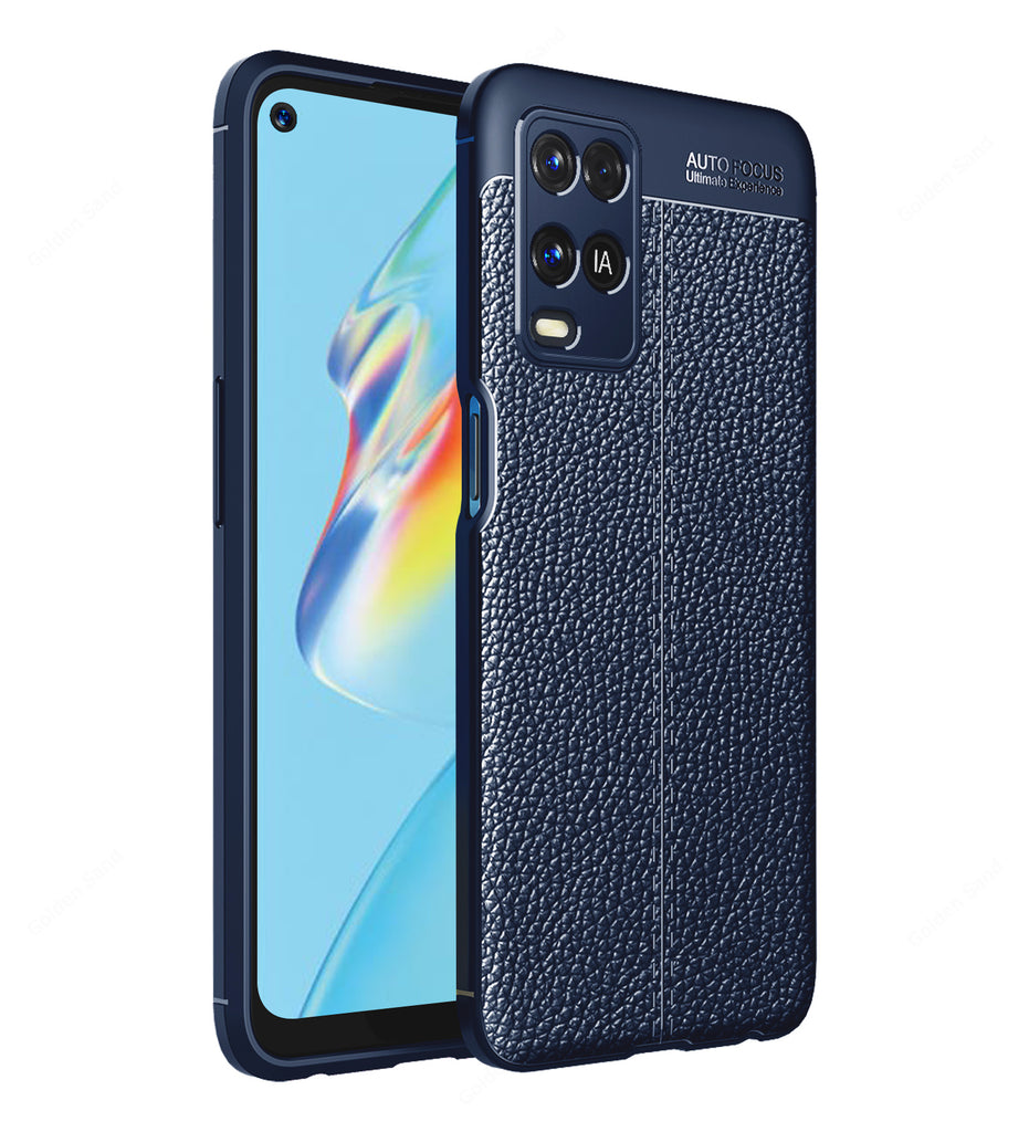 Leather Armor TPU Series Shockproof Armor Back Cover for Oppo A54 4G, 6.51 inch, Blue