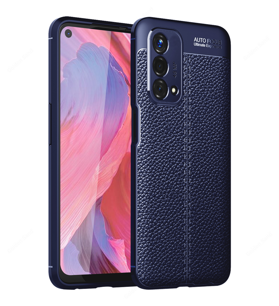 Leather Armor TPU Series Shockproof Armor Back Cover for Oppo A74 5G, 6.5 inch, Blue
