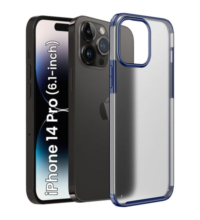 Rugged Frosted Semi Transparent PC Shock Proof Slim Back Cover for Apple iPhone 14 Pro, 6.1 inch, Blue