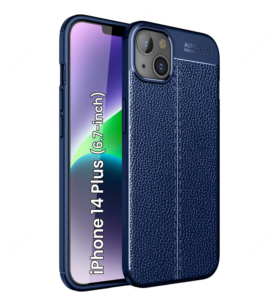 Leather Armor TPU Series Shockproof Armor Back Cover for Apple iPhone 14 Plus, 6.7 inch, Blue